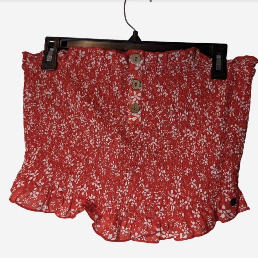 Like New Roxy Red and White Floral Mini Tube Top